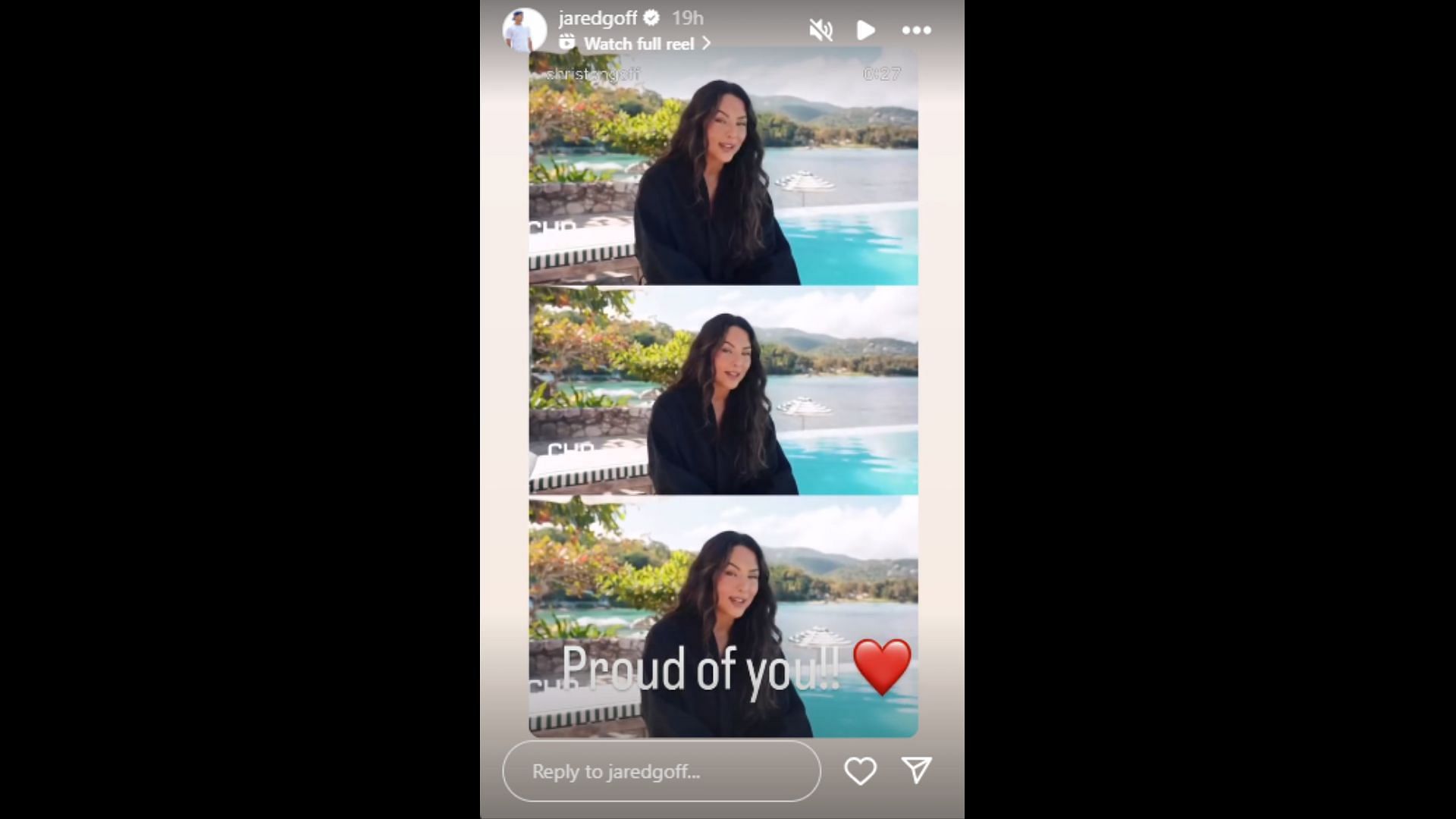 Christen Harper's latest Sports Illustrated photo shoot got an astounding applause from husband Jared Goff. (Photo via Jared Goff's Instagram Story)
